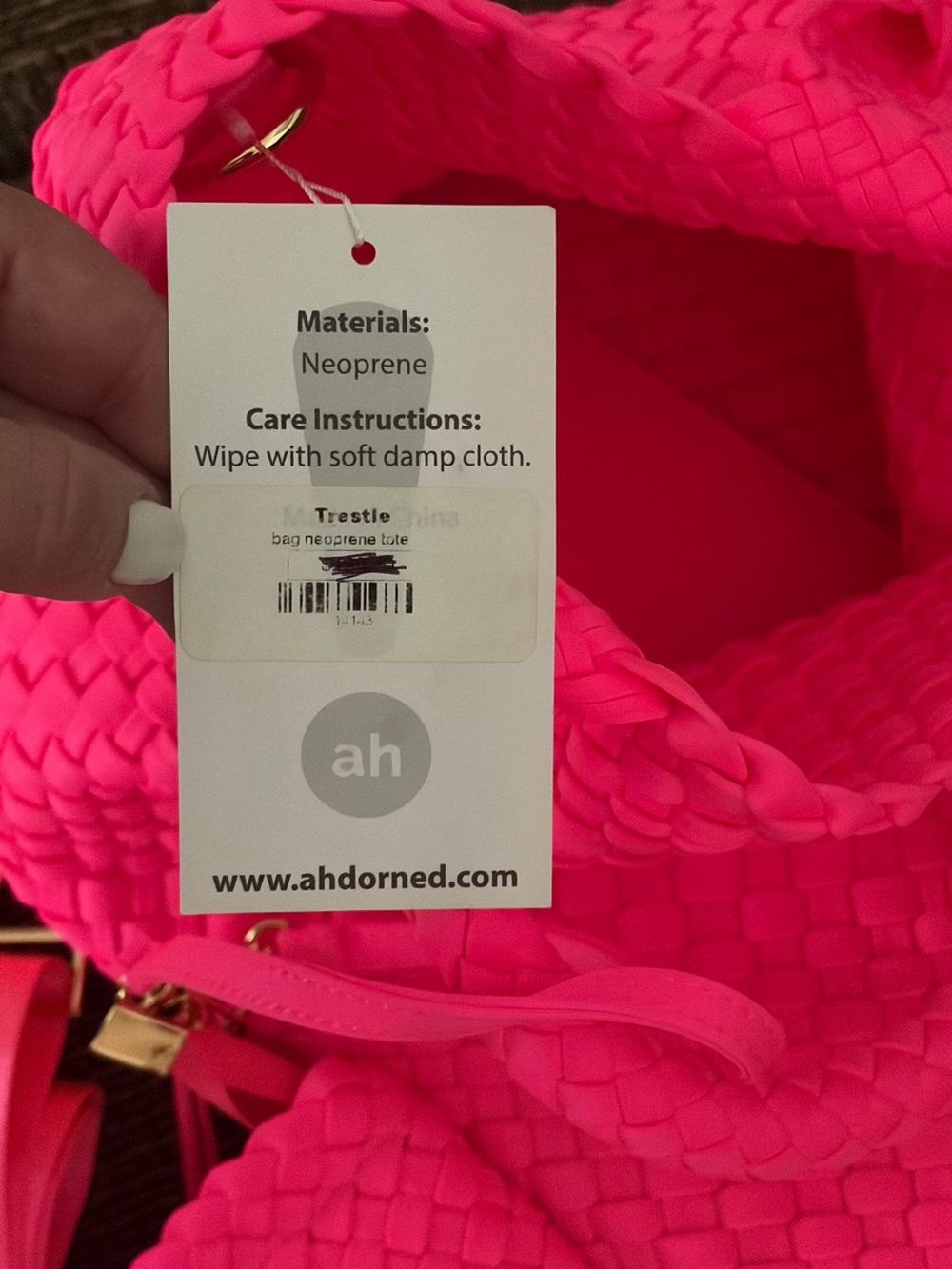 Ah dorned Hot Pink Woven Tote Bag with Matching Pouch - Women Bags - Picture 6 of 7